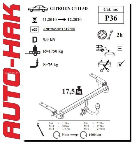 Auto sakabes āķis  CITROEN C 4